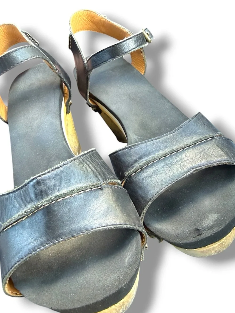 Flogg Heeled Sandals Platform Clog Sandal in Black and Natural Wood Shoes Scandi